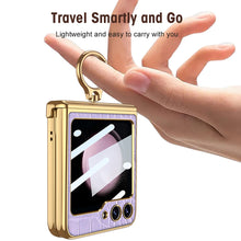 Load image into Gallery viewer, Electroplated Leather Magnetic Hinge Ring Holder Case For Samsung Galaxy Z Flip5 Flip4 Flip3 With Front Protection Film
