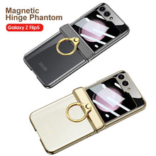Load image into Gallery viewer, Luxurious Magnetic Hinge Electroplated Clear All-inclusive Protective Phone Case For Samsung Galaxy Z Flip5 Flip4 With Ring Holder - mycasety2023 Mycasety