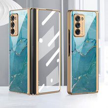 Load image into Gallery viewer, Leather Tempered Glass Case For Samsung Galaxy Z Fold 2 Luxury Carbon Fiber Plating Cover With Screen