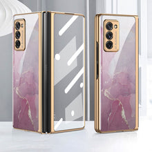Load image into Gallery viewer, Leather Tempered Glass Case For Samsung Galaxy Z Fold 2 Luxury Carbon Fiber Plating Cover With Screen