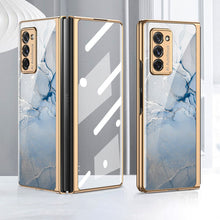 Load image into Gallery viewer, Leather Tempered Glass Case For Samsung Galaxy Z Fold 2 Luxury Carbon Fiber Plating Cover With Screen