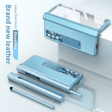 Load image into Gallery viewer, Electroplating Frame Magnetic Aluminum Bracket All-Inclusive Leather Phone Case For Samsung Galaxy Z Fold3 Fold4 Fold5