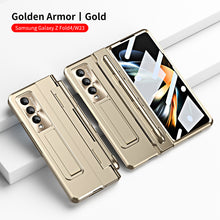 Load image into Gallery viewer, Enhanced Version of Golden Armor Hinge Folding Magnetic Bracket Shell Case For Samsung Galaxy Z Fold3 Fold4 5G With S-Pen Slot & Stylus