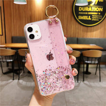 Load image into Gallery viewer, Bling Glitter Wrist Strap Phone Case For iPhone 12 11 Pro Max XR XS Max X 7 8 6S 6 Plus 12Mini 11Pro Soft Transparent Back Cover