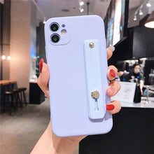 Load image into Gallery viewer, 2021 Wrist Strap Square Liquid Silicone Phone Case For iPhone 11Pro Max XR XS Max X 7 8 Plus Stand Holder Cover For iPhone 12 SE 2020
