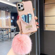 Load image into Gallery viewer, 2021 Luxury Electroplating Makeup Mirror iPhone Case With Hairball