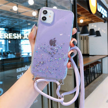 Load image into Gallery viewer, 2021 Bling Glitter Stars Sequins Cord Chain Necklace Lanyard Phone Case For iPhone 11 Pro XS Max XR X 6S 7 8 plus