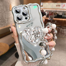 Load image into Gallery viewer, Silver Heart Rhinestone Stand iPhone Case - mycasety2023 Mycasety