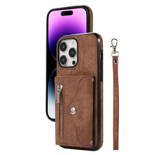 Load image into Gallery viewer, Luxurious Leather Card Holder Anti-fall Protective iPhone Case With Wrist Strap