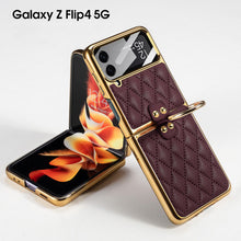Load image into Gallery viewer, Luxury Leather Electroplating Diamond Protective Cover For Samsung Galaxy Z Flip5 Flip4 Flip3 - mycasety2023 Mycasety