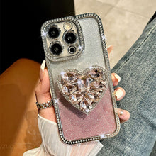 Load image into Gallery viewer, Light Luxury Electroplating Rhinestone Love Bracket iPhone Case
