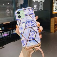 Load image into Gallery viewer, 2021 Luxury Electroplating Flower Pattern Lanyard Case For iPhone