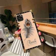 Load image into Gallery viewer, 2021 Luxury Diamond Gem Peacock Feather Square Case For iPhone