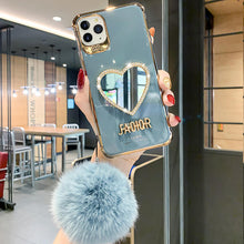 Load image into Gallery viewer, 2021 Luxury Electroplating Makeup Mirror iPhone Case With Hairball