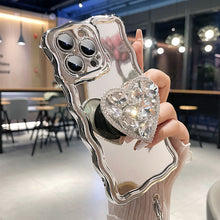 Load image into Gallery viewer, Silver Heart Rhinestone Stand iPhone Case - mycasety2023 Mycasety