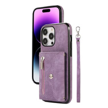 Load image into Gallery viewer, Luxurious Leather Card Holder Anti-fall Protective iPhone Case With Wrist Strap