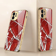 Load image into Gallery viewer, 2021 Luxury Marble Plating Anti-knock Baroque Carving Edge Protection Tempered Glass Case For iPhone