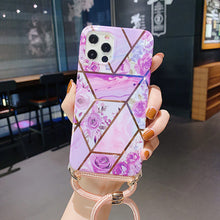 Load image into Gallery viewer, 2021 Luxury Electroplating Flower Pattern Lanyard Case For iPhone