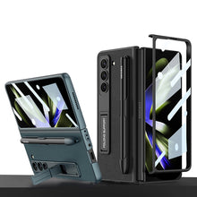 Load image into Gallery viewer, Slim Leather Samsung Galaxy Z Fold 5 Case with Front Screen Tempered Glass Protector & Pen Slot & Stylus - mycasety2023 Mycasety