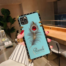 Load image into Gallery viewer, 2021 Luxury Diamond Gem Peacock Feather Square Case For iPhone