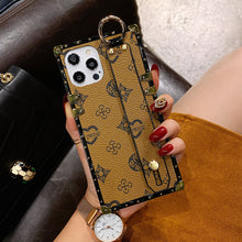 Load image into Gallery viewer, 2021 Luxury Brand Square Flower Leather Phone Case For Iphone 12 Mini 11 Pro X XR XS MAX 7 8 6S Plus Fashion Wrist Bracket Back Cover
