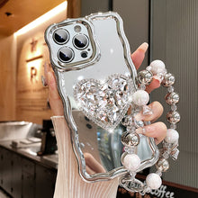 Load image into Gallery viewer, Silver Heart Rhinestone Stand iPhone Case - mycasety2023 Mycasety