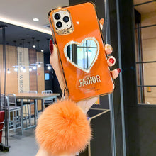 Load image into Gallery viewer, 2021 Luxury Electroplating Makeup Mirror iPhone Case With Hairball