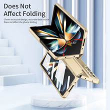 Load image into Gallery viewer, Hinge Folding Leather Magnetic Bracket Shell Electroplated Case For Samsung Galaxy Z Fold3 Fold4 5G Support Wireless Charging