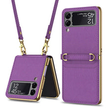 Load image into Gallery viewer, Textured Leather Strap Magnetic Fold Mirror Case For Samsung Galaxy Z Flip 3 5G

