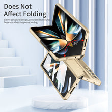 Load image into Gallery viewer, Hinge Folding Leather Magnetic Bracket Shell Electroplated Case For Samsung Galaxy Z Fold3 Fold4 5G With S Pen Slot & Stylus