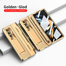 Load image into Gallery viewer, Hinge Folding Leather Magnetic Bracket Shell Electroplated Case For Samsung Galaxy Z Fold4 Fold3 5G With S Pen Slot & Stylus