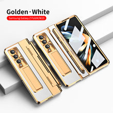 Load image into Gallery viewer, Hinge Folding Leather Magnetic Bracket Shell Electroplated Case For Samsung Galaxy Z Fold4 Fold3 5G With S Pen Slot & Stylus