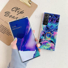 Load image into Gallery viewer, Laser Marble Pattern Ring Holder Protective Cover For Samsung S23 S22 S21 S20 Note20 Ultra Plus