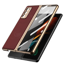 Load image into Gallery viewer, Leather Tempered Glass Case For Samsung Galaxy Z Fold 2 Luxury Carbon Fiber Plating Cover With Screen