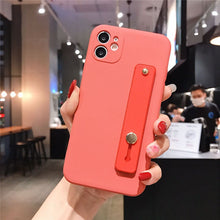Load image into Gallery viewer, 2021 Wrist Strap Square Liquid Silicone Phone Case For iPhone 11Pro Max XR XS Max X 7 8 Plus Stand Holder Cover For iPhone 12 SE 2020