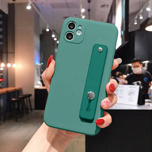 Load image into Gallery viewer, 2021 Wrist Strap Square Liquid Silicone Phone Case For iPhone 11Pro Max XR XS Max X 7 8 Plus Stand Holder Cover For iPhone 12 SE 2020