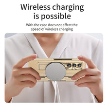 Load image into Gallery viewer, Hinge Folding Leather Magnetic Bracket Shell Electroplated Case For Samsung Galaxy Z Fold3 Fold4 5G With S Pen Slot & Stylus