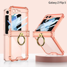 Load image into Gallery viewer, Samsung Galaxy Z Flip 5 Hinge Full Coverage Airbag Phone Case with Ring Front Screen Tempered Glass Protector - mycasety2023 Mycasety