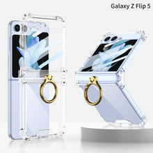 Load image into Gallery viewer, Samsung Galaxy Z Flip 5 Hinge Full Coverage Airbag Phone Case with Ring Front Screen Tempered Glass Protector - mycasety2023 Mycasety