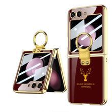 Load image into Gallery viewer, Electroplating Deer Pattern Ring Holder Drop-proof Phone Case With Back Screen Protector For Samsung Galaxy Z Flip5 - mycasety2023 Mycasety