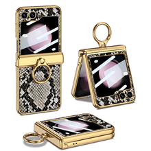 Load image into Gallery viewer, Electroplated Leather Magnetic Hinge Ring Holder Case For Samsung Galaxy Z Flip5 Flip4 Flip3 With Front Protection Film