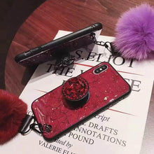 Load image into Gallery viewer, Hair Ball Airbag Bracket Diamond iPhone Case