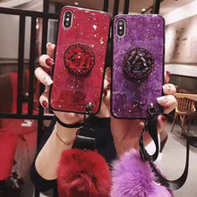 Load image into Gallery viewer, Hair Ball Airbag Bracket Diamond Huawei iPhone Samsung Case