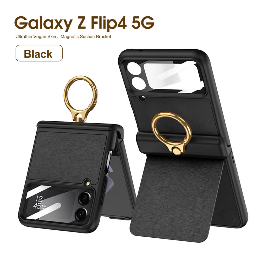 Magnetic Hinge Ring Bracket Leather Case For Samsung Galaxy Z Flip4 5G