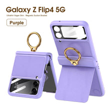 Load image into Gallery viewer, Magnetic Hinge Ring Bracket Leather Case For Samsung Galaxy Z Flip4 5G
