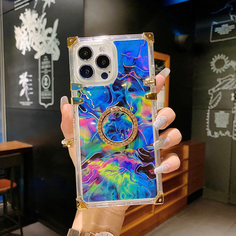 2021 Luxury Laser Flower Pattern Ring Holder Protective Case For iPhone