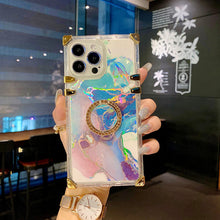 Load image into Gallery viewer, 2021 Luxury Clear Laser Marble Pattern Ring Holder Protective Case For iPhone