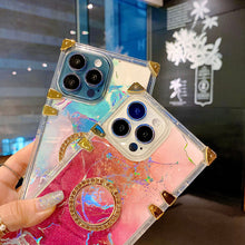 Load image into Gallery viewer, 2021 Luxury Clear Laser Marble Pattern Ring Holder Protective Case For iPhone