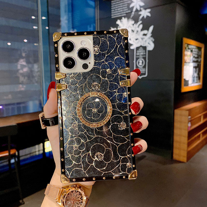 2021 Luxury Brand Camellia Gold Plating Square Case For iPhone