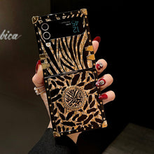 Load image into Gallery viewer, Luxury Leopard Pattern Stripe Glitter Gold Square Case For Samsung Galaxy Z Flip4 Flip3 5G pphonecover
